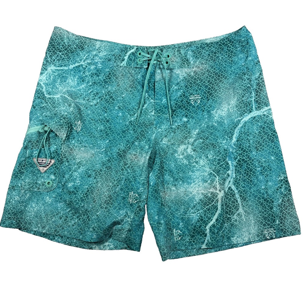 Columbia PFG Real Tree Mako Board Shorts Swim Trunks Size 40 Blue‎ Drawstring